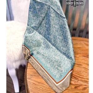 Rangeland Wild Rag | 35" Teal Paisley Western Scarf with Rust & Bronze Detail